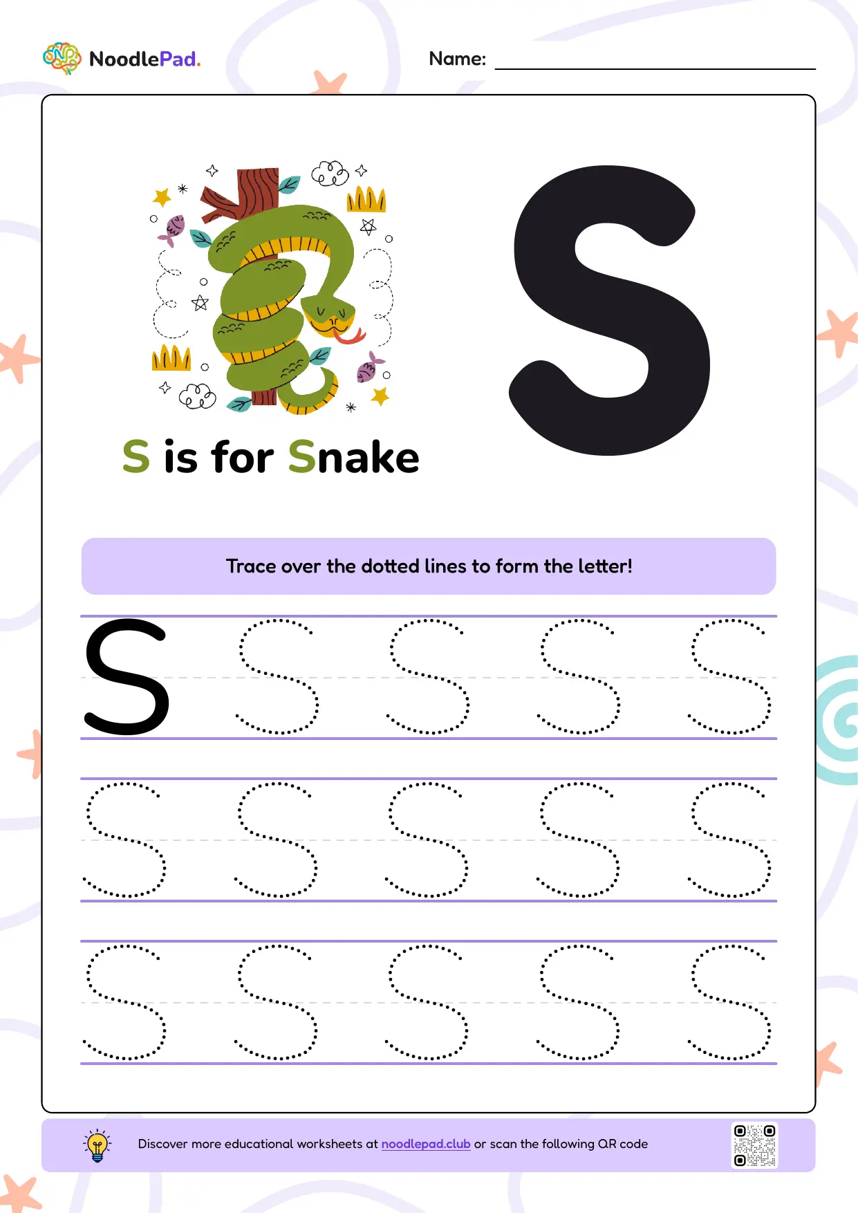 Full-page preview: Learn to write uppercase letter S
