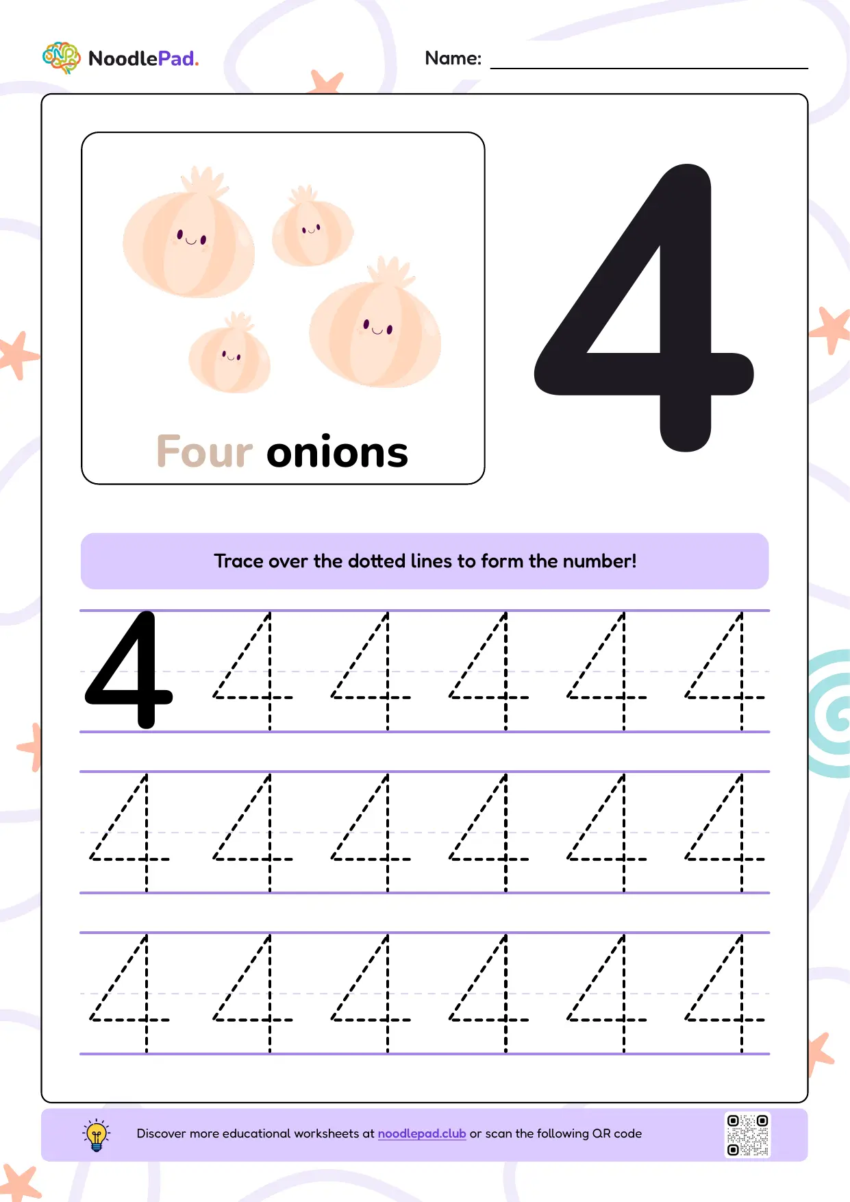 Full-page preview: Learn to write number 4