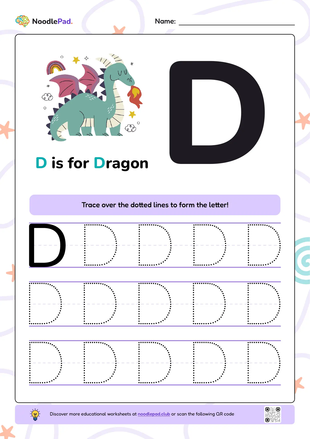 Full-page preview: Learn to write uppercase letter D
