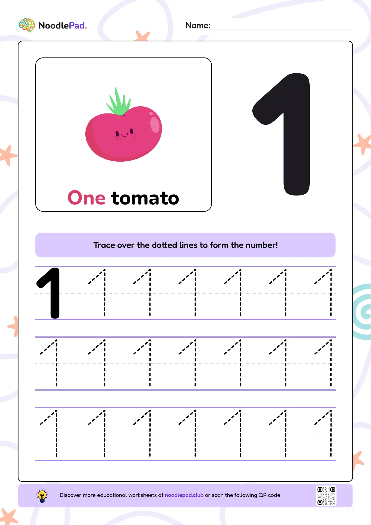 Full-page preview: Learn to write number 1