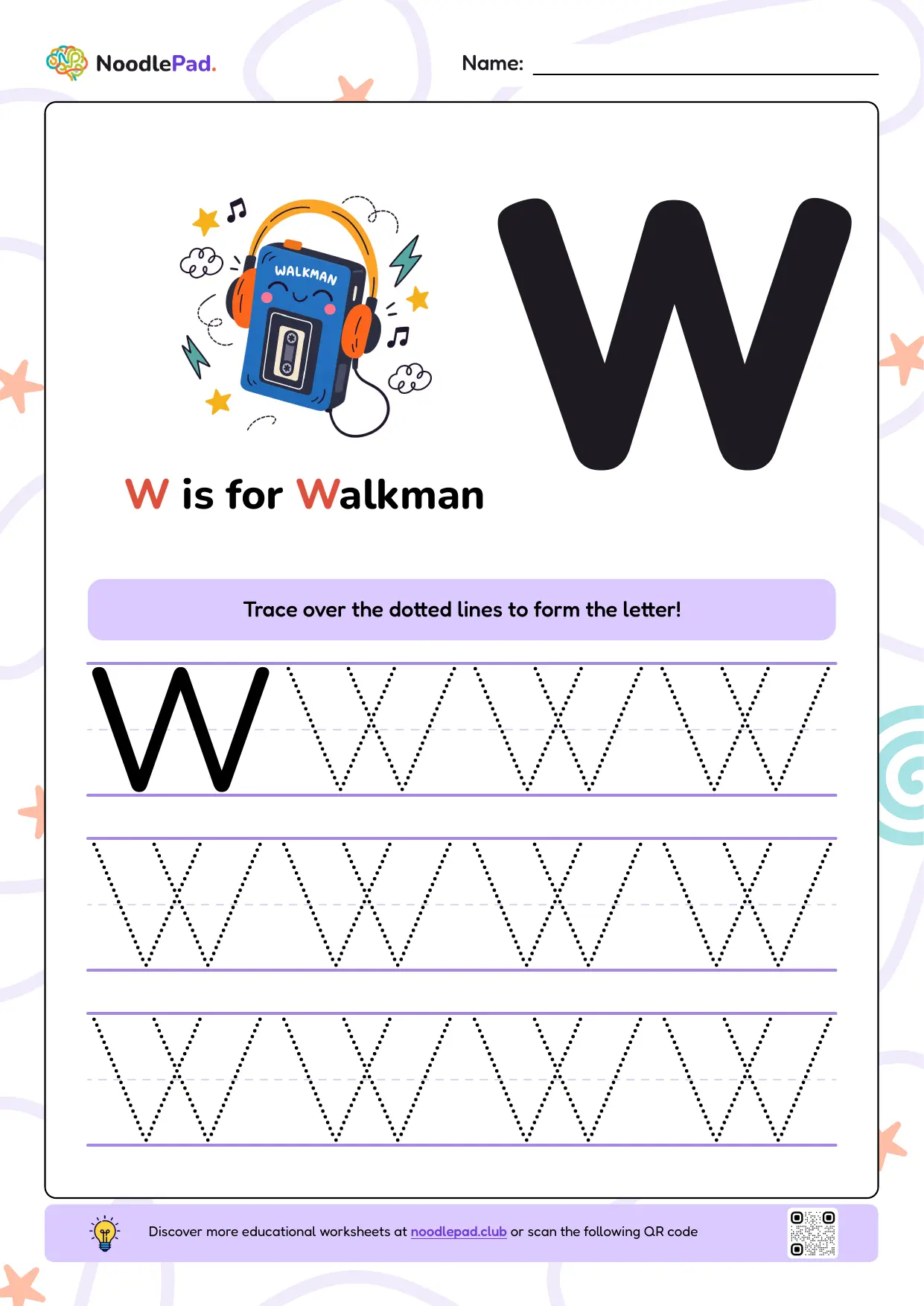 Full-page preview: Learn to write uppercase letter W