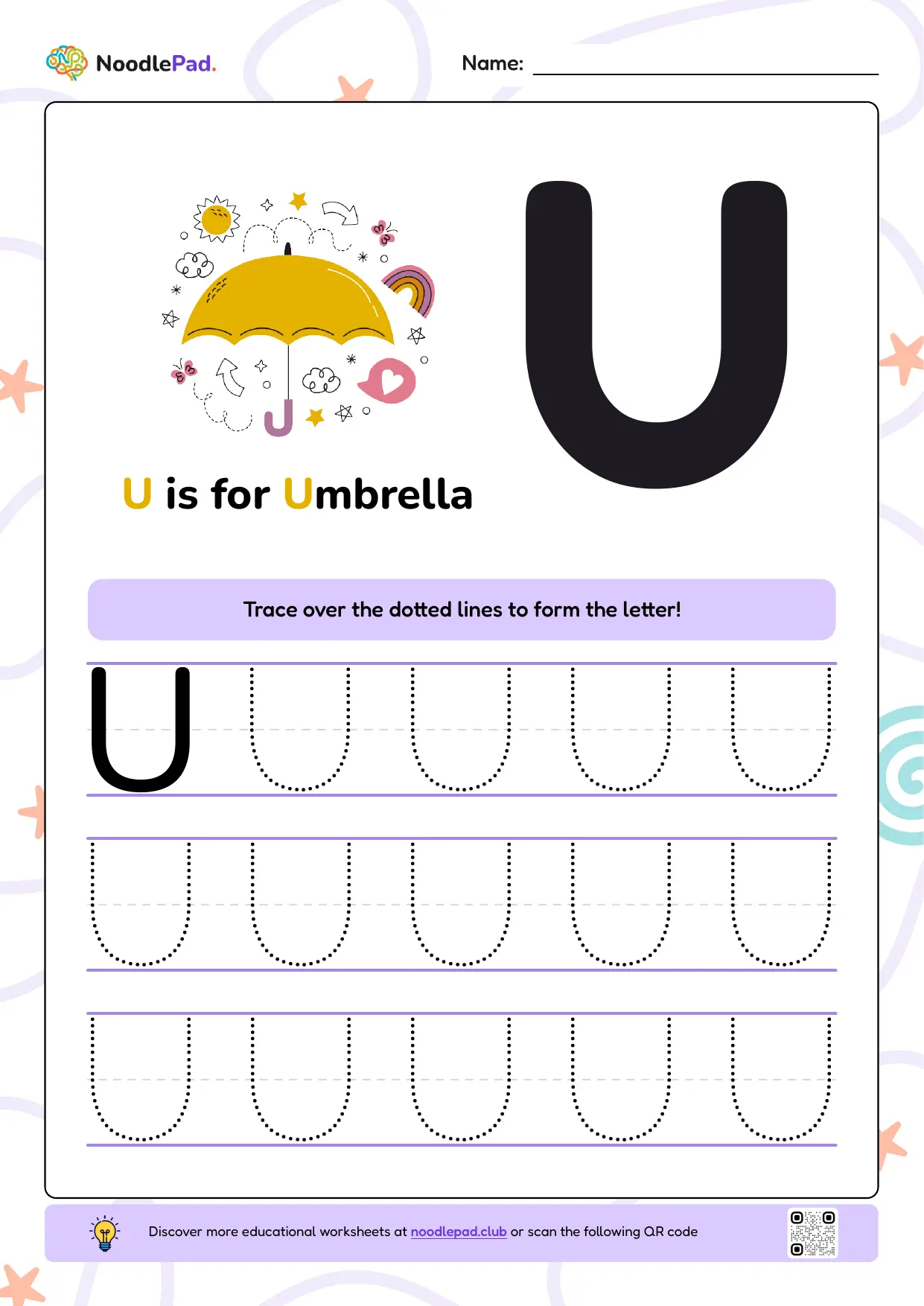 Full-page preview: Learn to write uppercase letter U