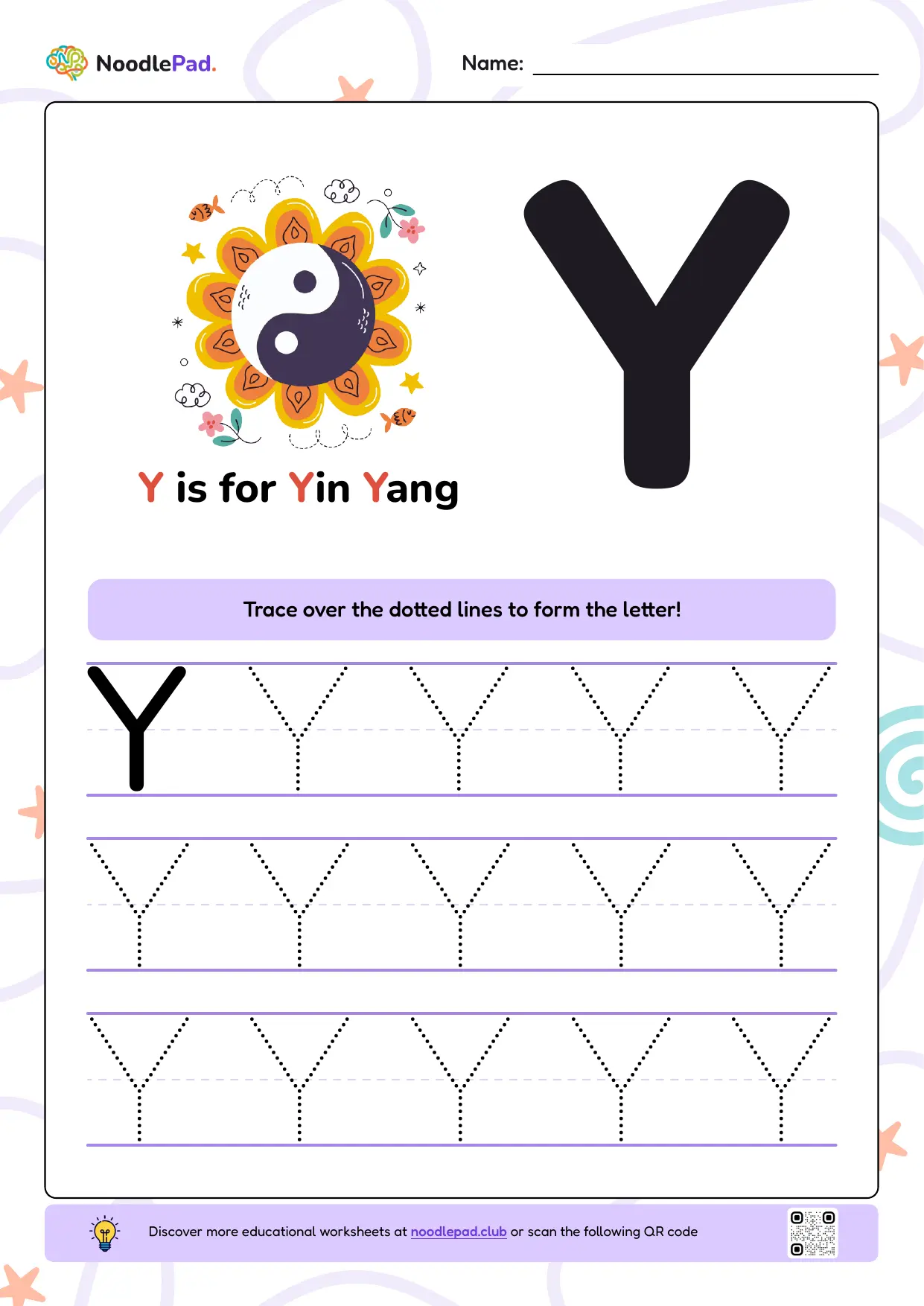 Full-page preview: Learn to write uppercase letter Y