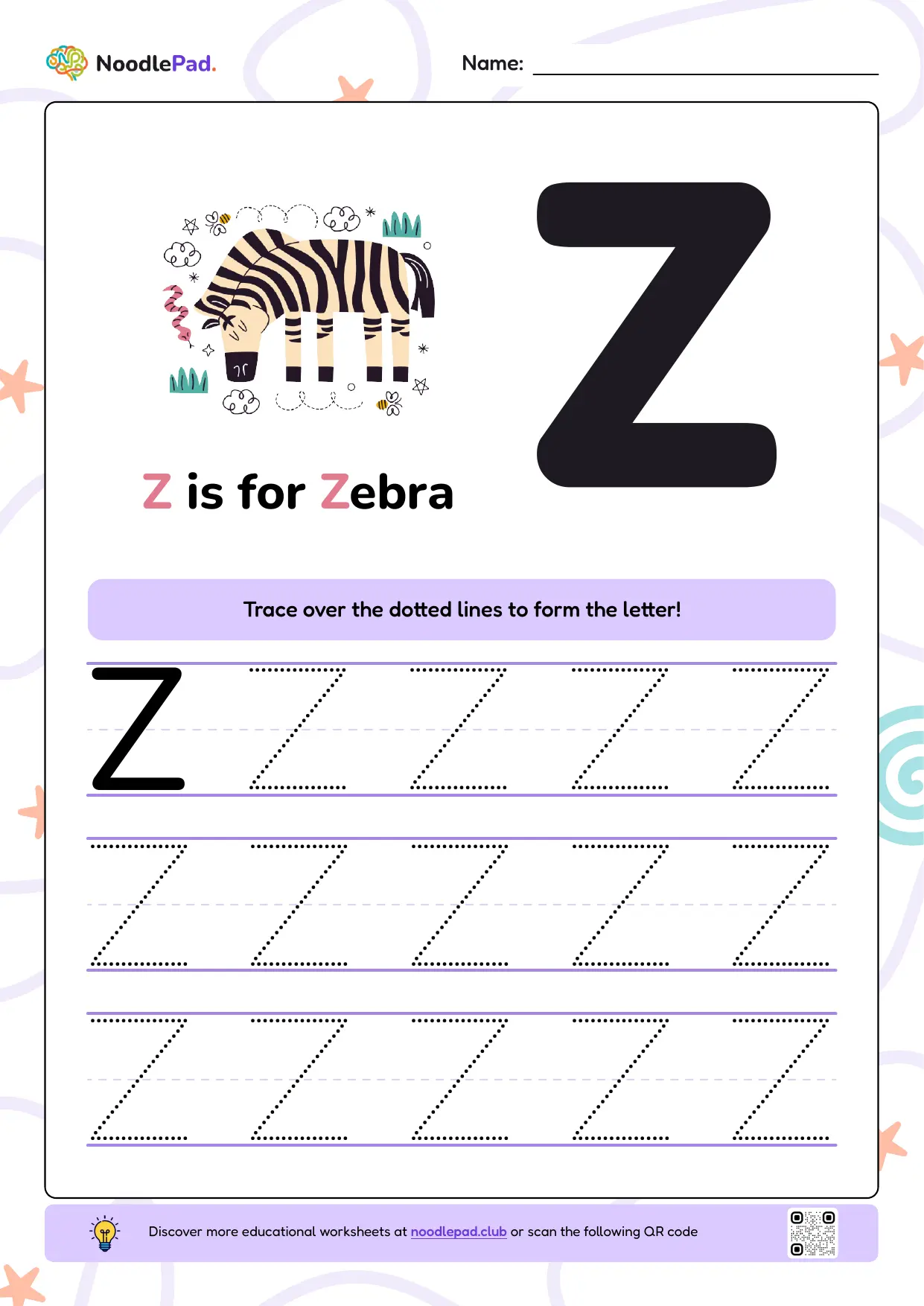 Full-page preview: Learn to write uppercase letter Z