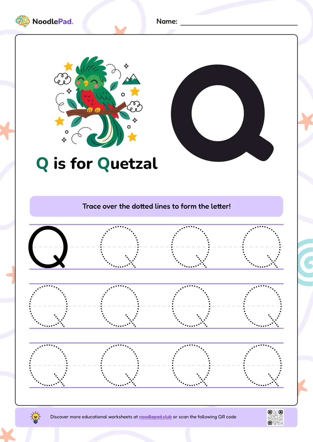 Full-page preview: Learn to write uppercase letter Q
