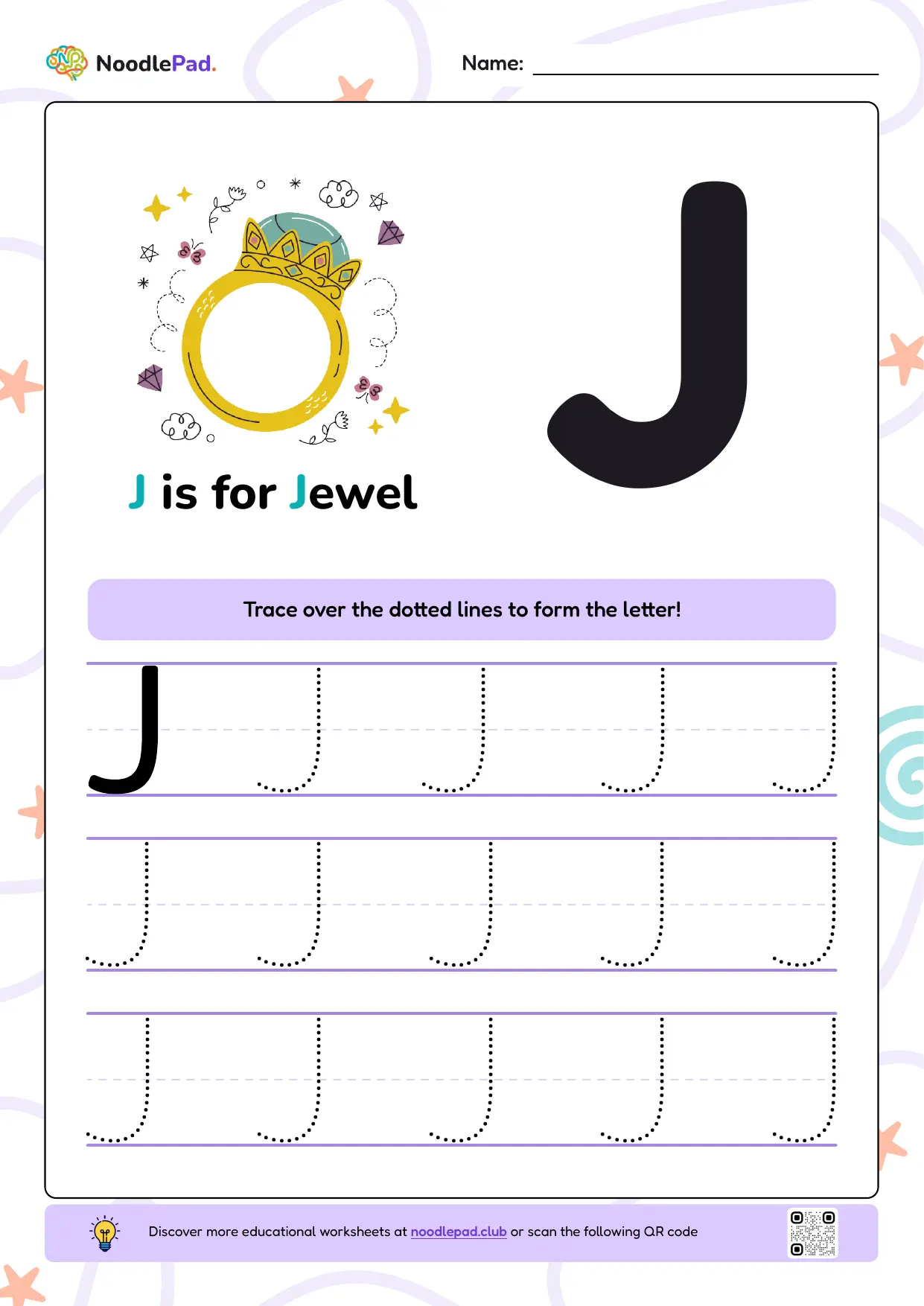 Full-page preview: Learn to write uppercase letter J