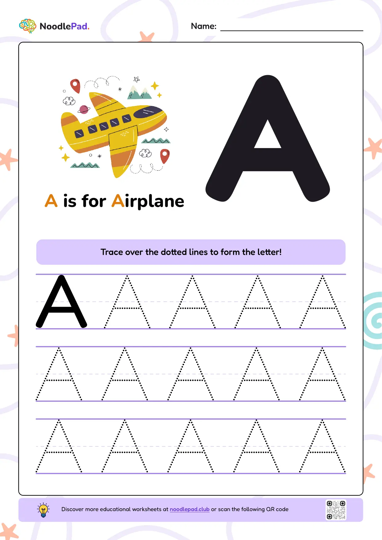 Full-page preview: Learn to write uppercase letter A