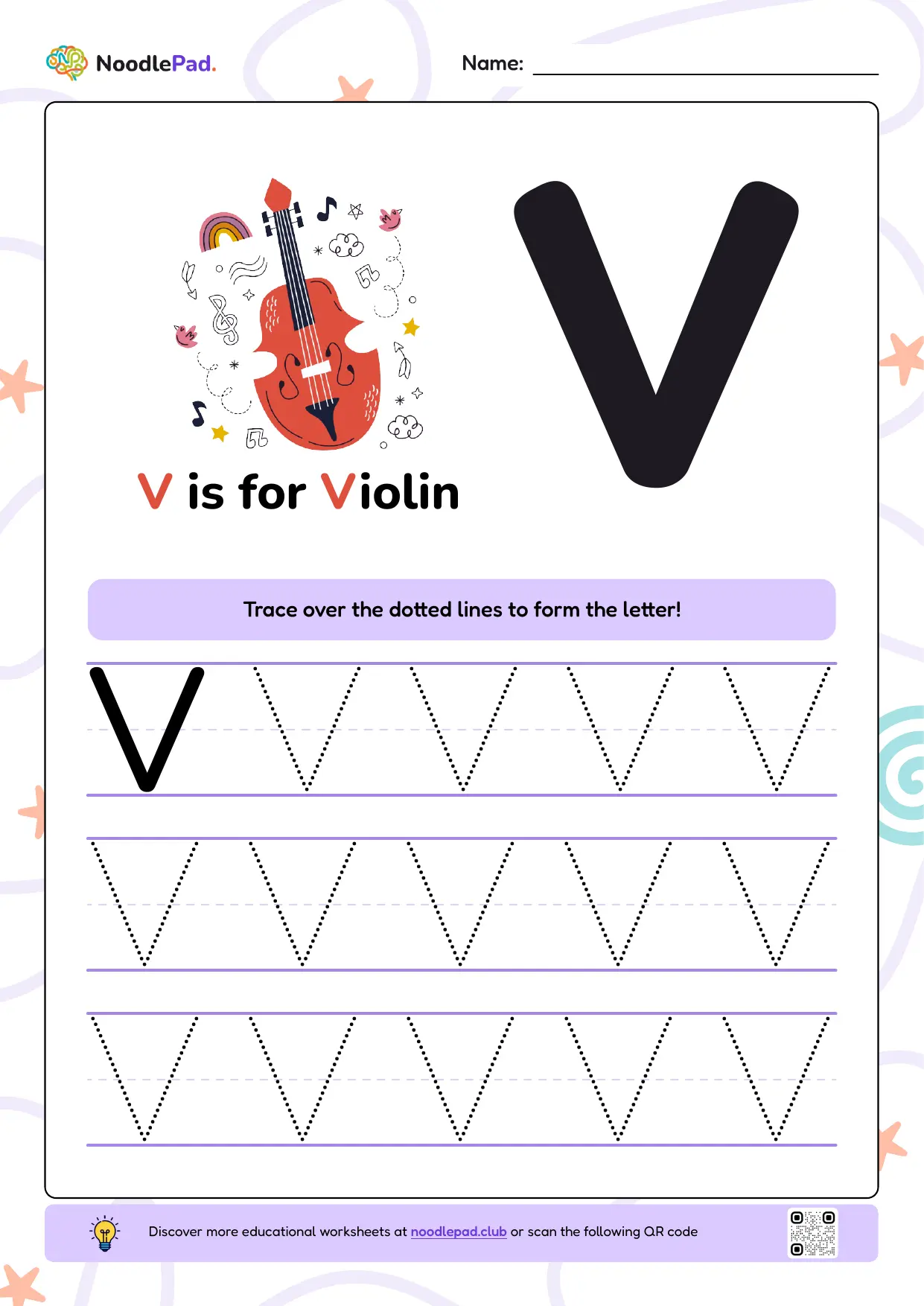 Full-page preview: Learn to write uppercase letter V