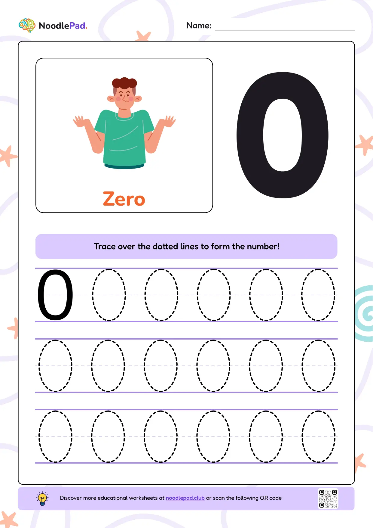 Full-page preview: Learn to write number 0