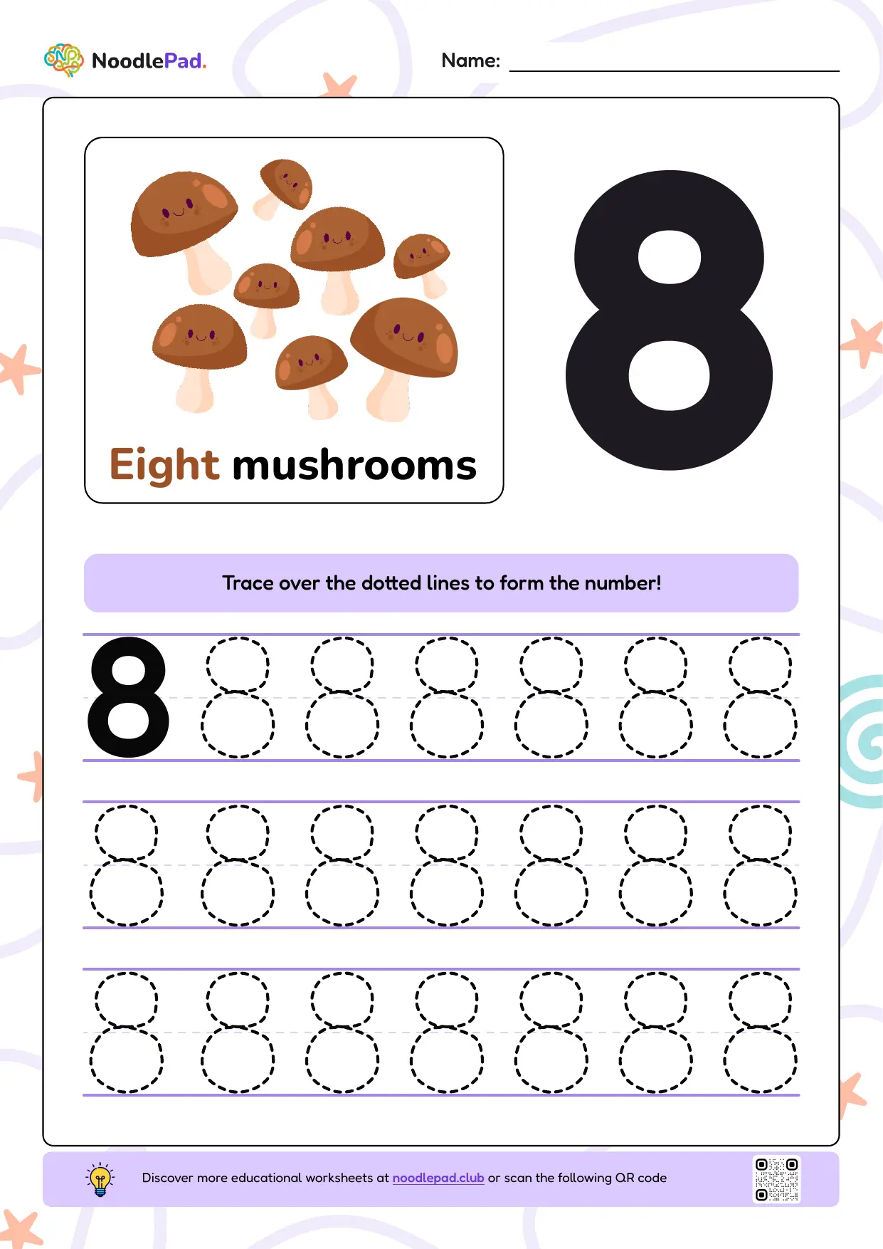 Full-page preview: Learn to write number 8