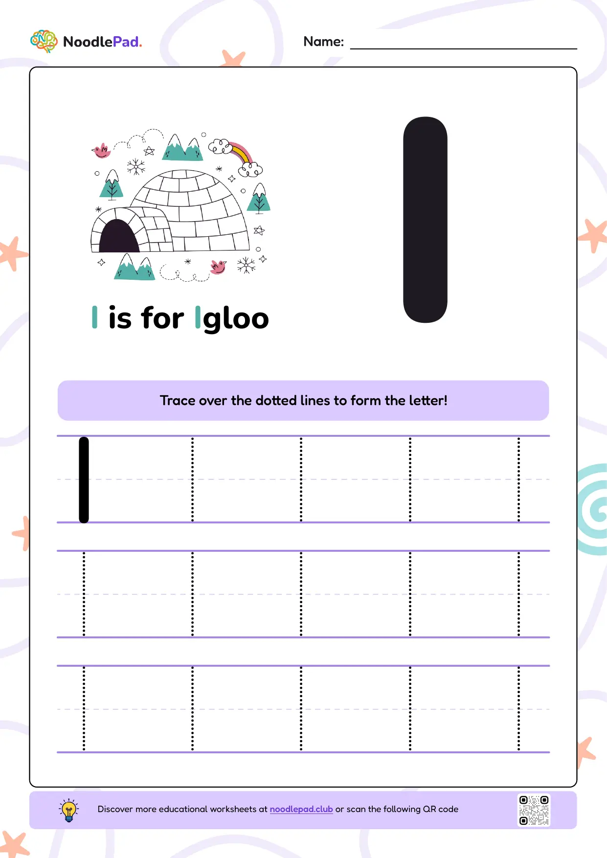 Full-page preview: Learn to write uppercase letter I