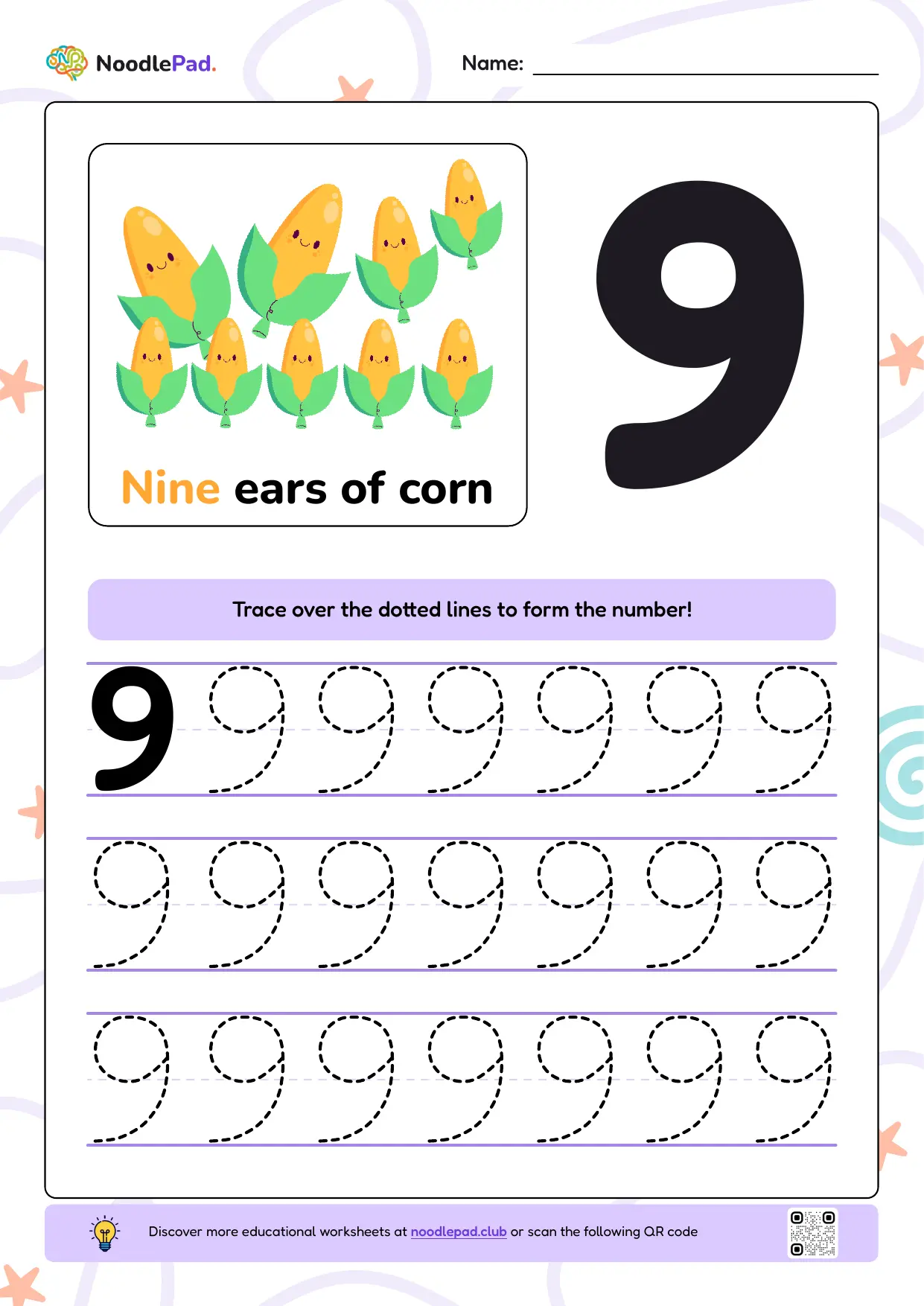 Full-page preview: Learn to write number 9