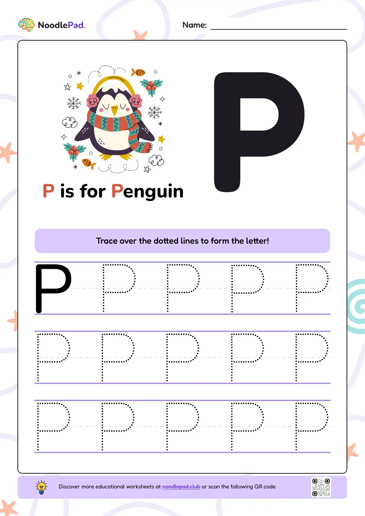 Full-page preview: Learn to write uppercase letter P