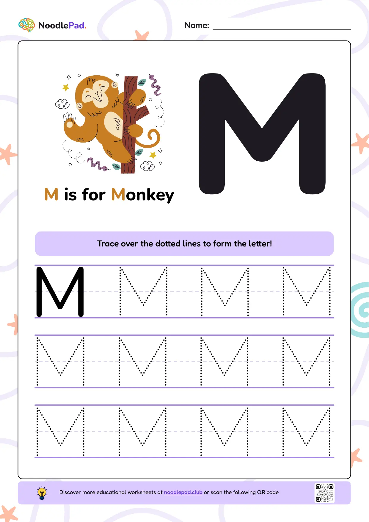 Full-page preview: Learn to write uppercase letter M