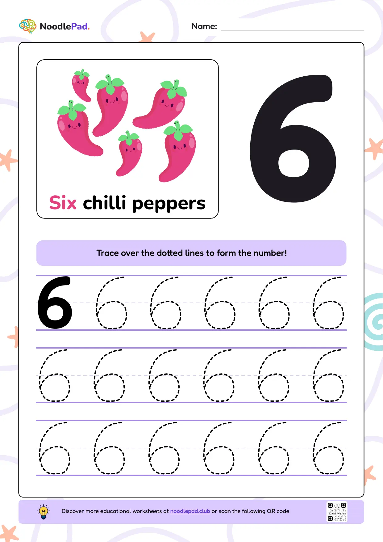 Full-page preview: Learn to write number 6