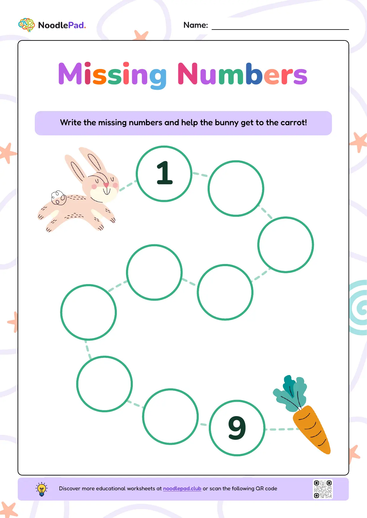 Full-page preview: Missing numbers – 1 to 9 #3